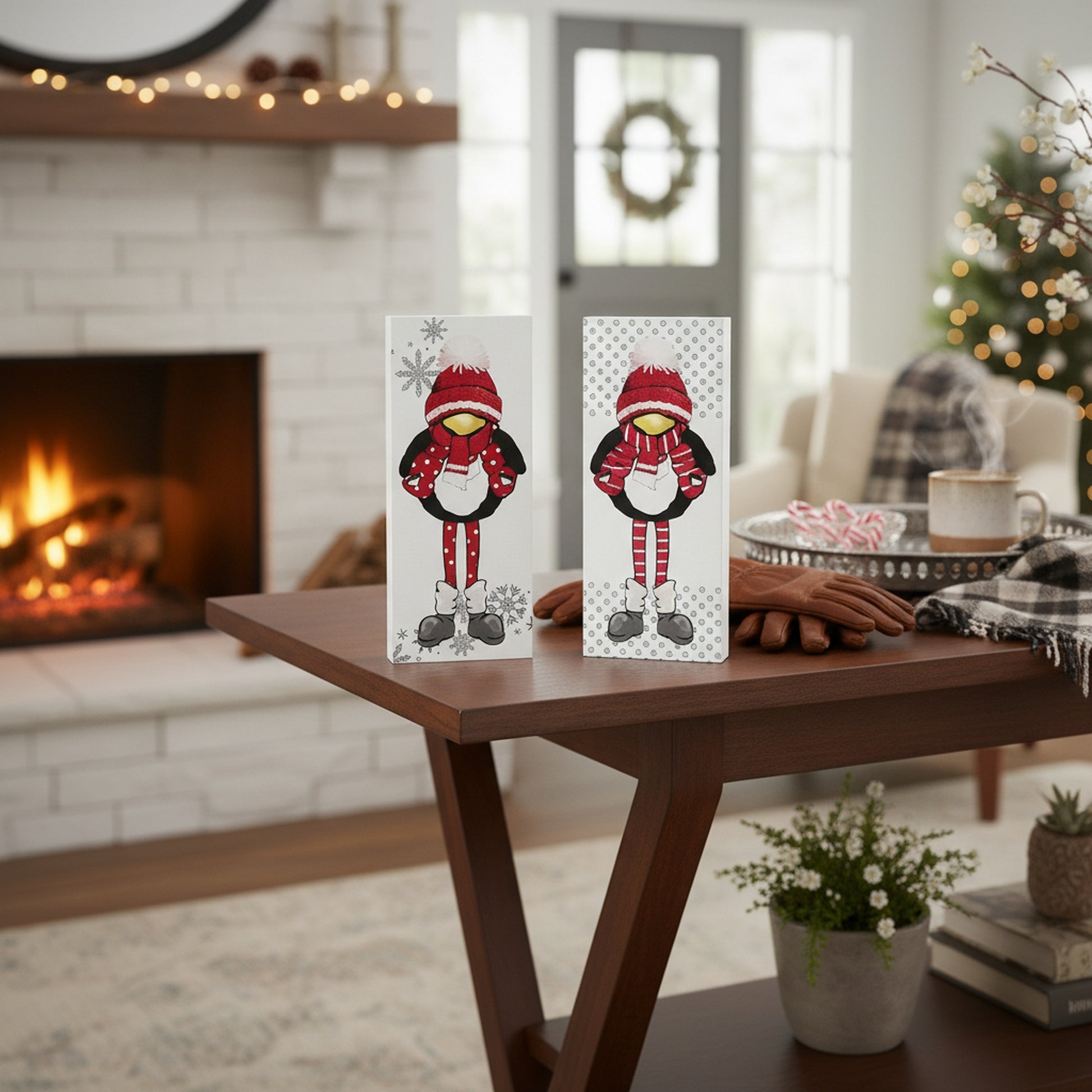 Penguin Block 2 Assorted, Holiday Decor- Set of 2