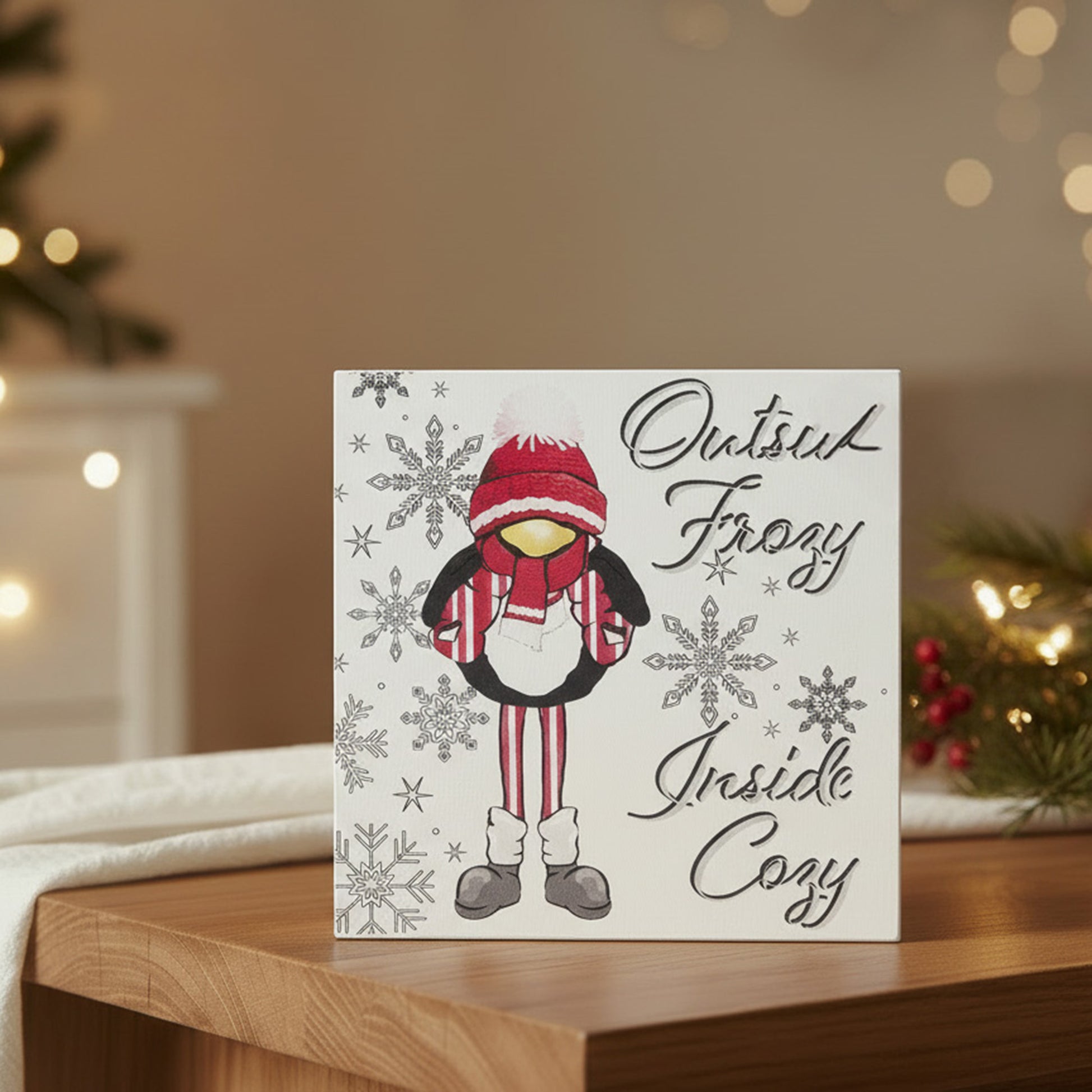 Frozy and Cozy Penguin Block, Holiday Decor