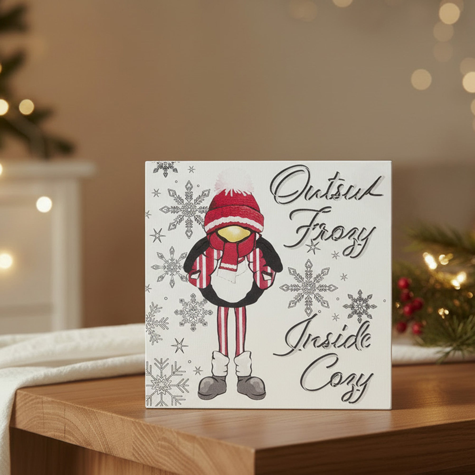 Frozy and Cozy Penguin Block, Holiday Decor