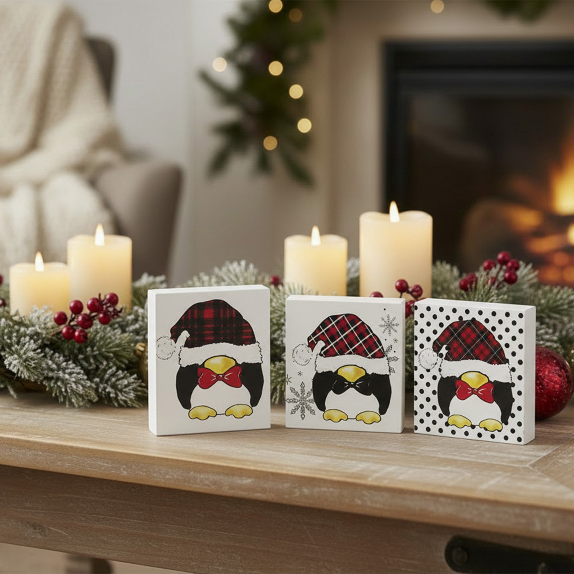 Penguin Block Large 3 Assorted, Holiday Decor- Set of 3