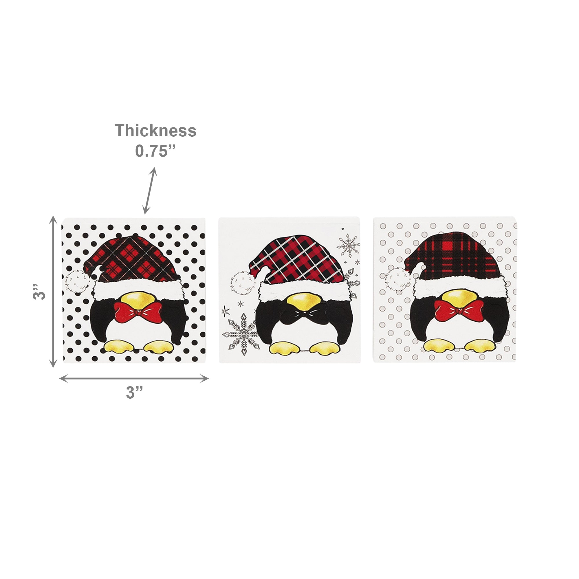Penguin Block Small 3 Assorted, Holiday Decor- Set of 3