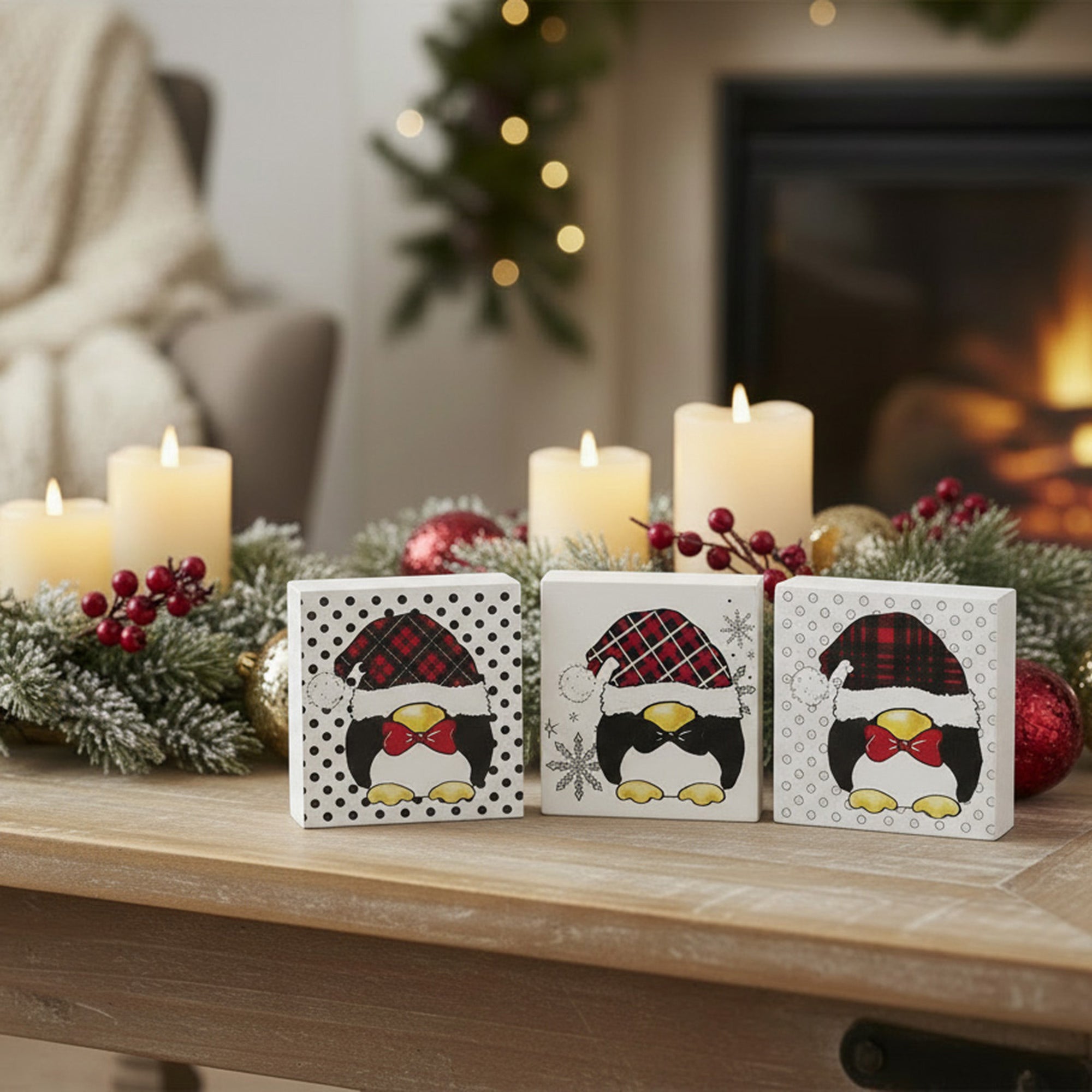 Penguin Block Small 3 Assorted, Holiday Decor- Set of 3