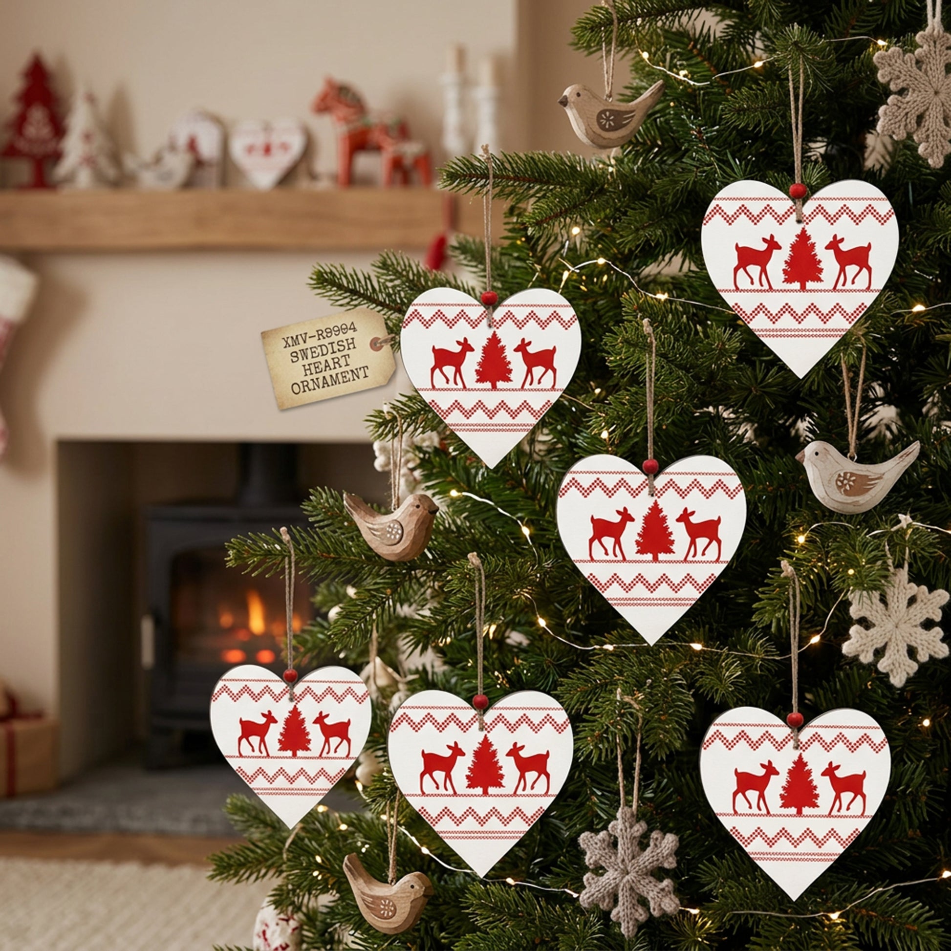 Swedish Heart Ornament, Ornament, Holiday Decor- Set of 6