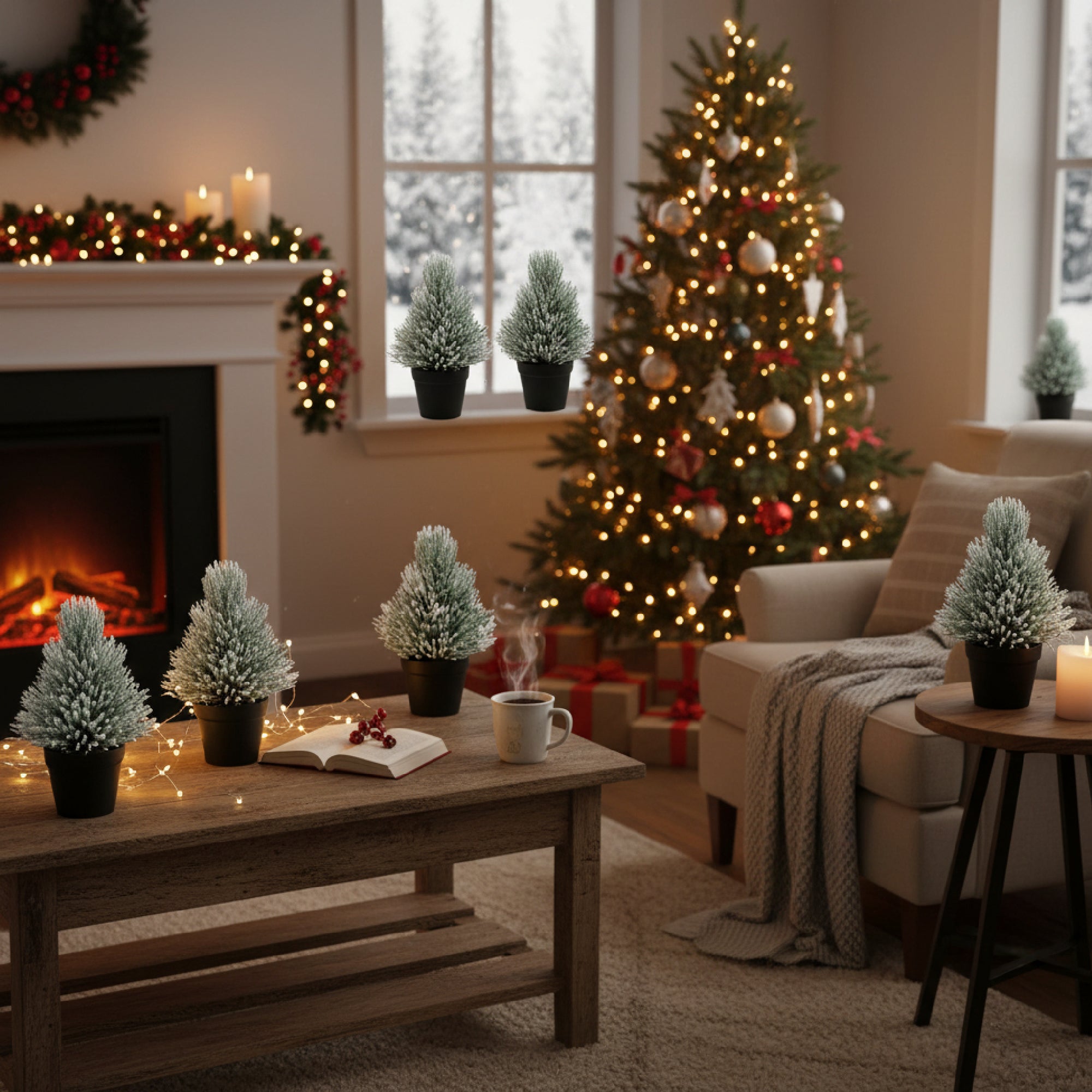 Pine Tree with Snow Small, Christmas, Holiday Decor- Set of 6