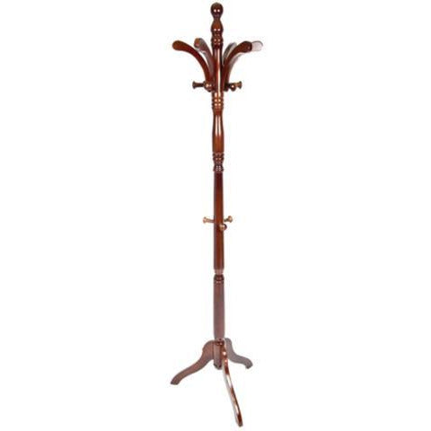 Kathy Wooden Coat Rack – Mahogany Finish, Free-Standing Hall Tree for Coats & Hats