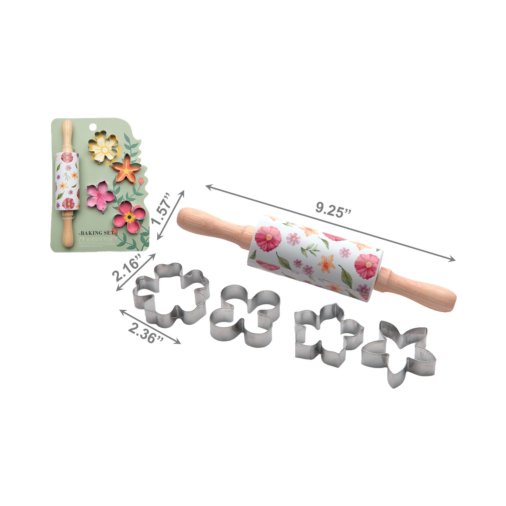 5-Piece Bloom Pattern Baking Set with Cutter and Rolling Pin
