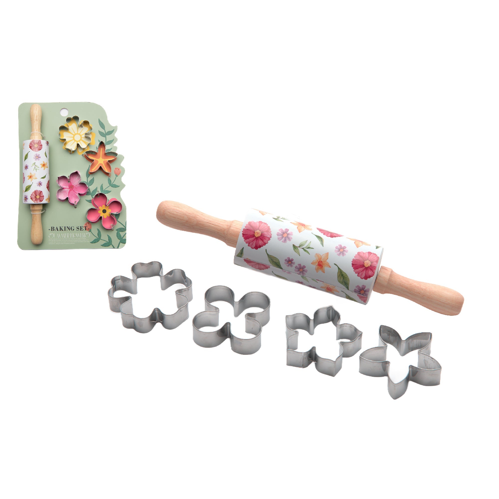 5-Piece Bloom Pattern Baking Set with Cutter and Rolling Pin