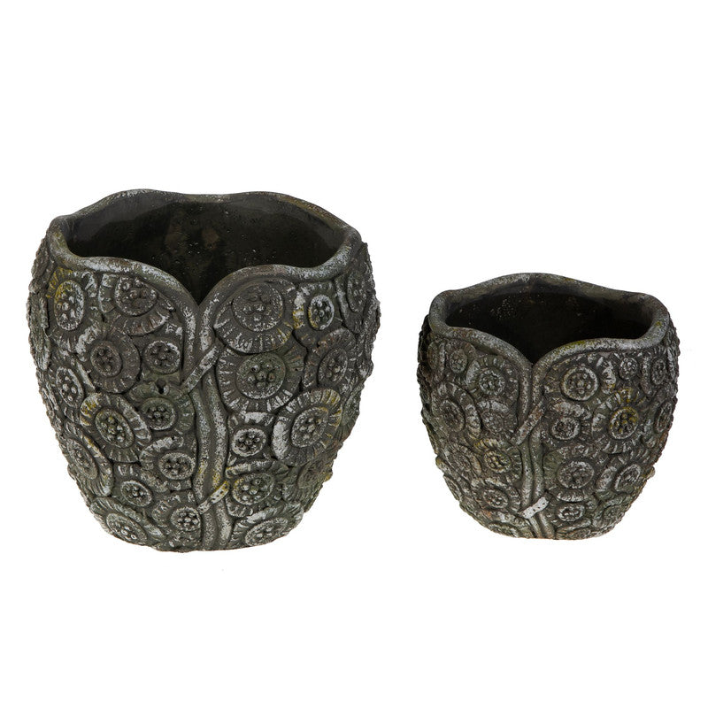 2 Pc Cement Round Planter (Scallop Edge)