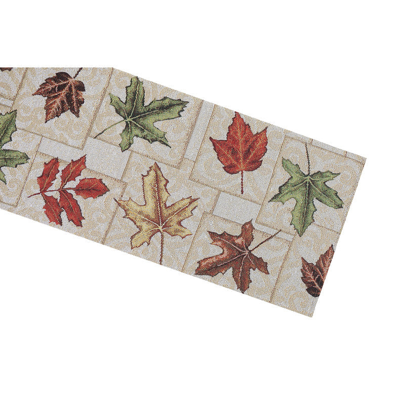 Tapestry Table Runner with Leaf Pattern – Square End, Fall & Harvest Decor