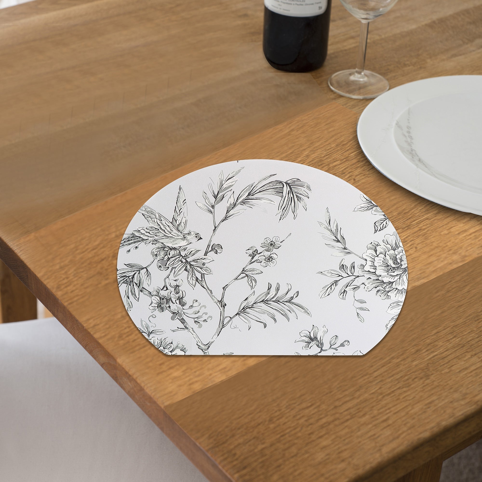 Round PVC Placemat with Edge Sepia Vintage Bloom Floral Dining Table Mat Set of 12