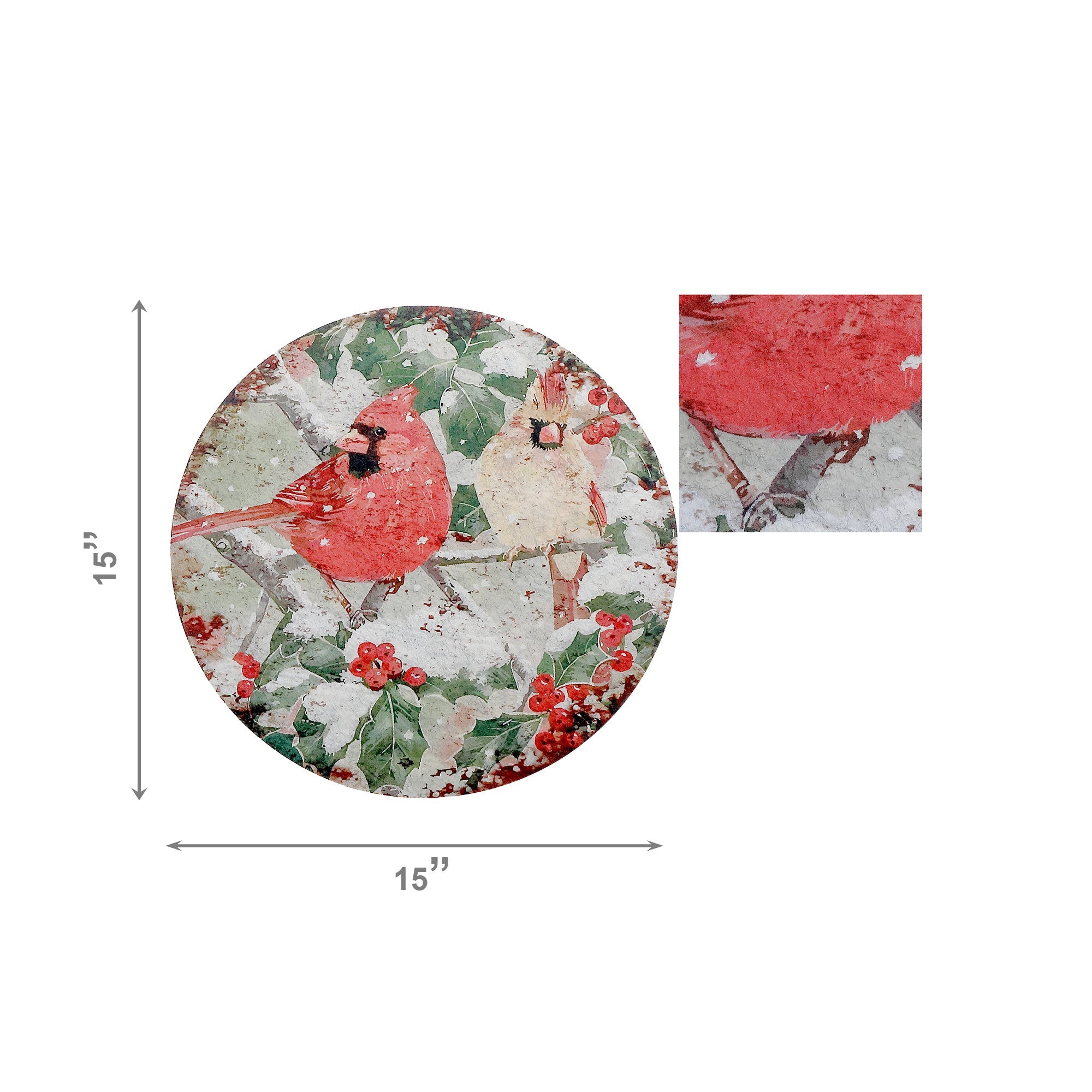 Round Felt Placemat with Red and Yellow Cardinal Bird Design - Set of 12
