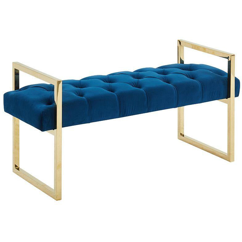 Imperial Tufted Bench – Navy, Gold Stand, Accent Seating