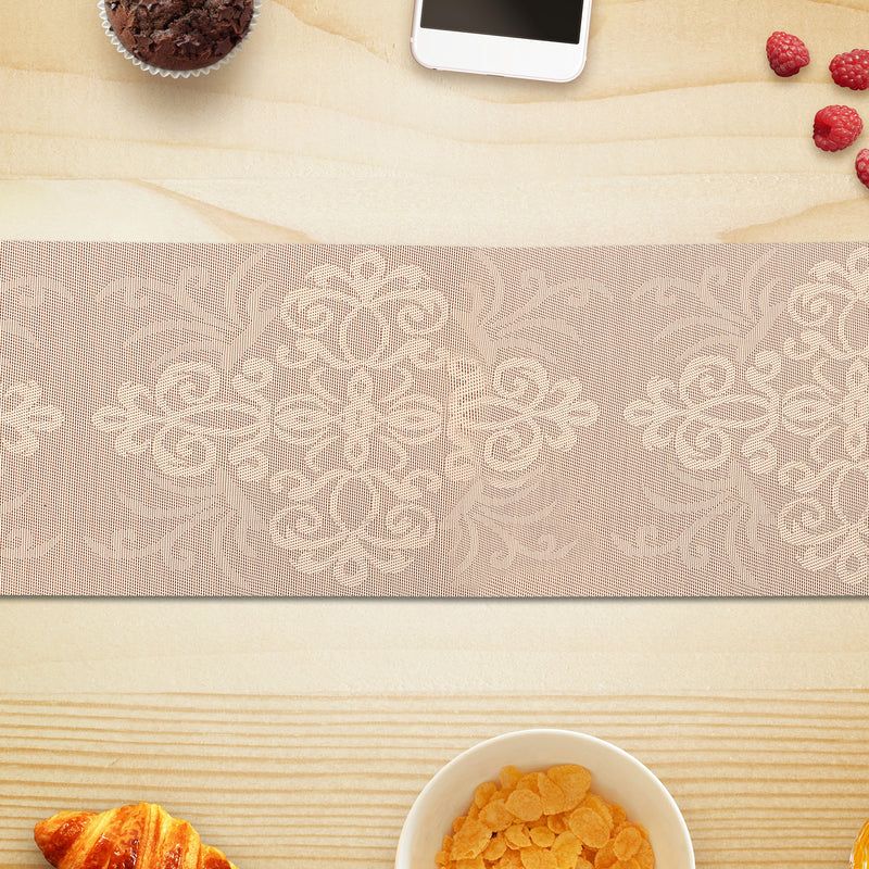 Vinyl Table Runner 72" Damask Natural - Set of 2