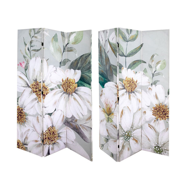 Double Sided 3 Panel Canvas Screen W Glitter (White Jasmine)