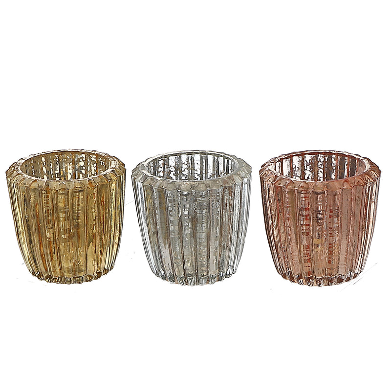 Mercury Ribbed Tealight Holder  - Set of 3