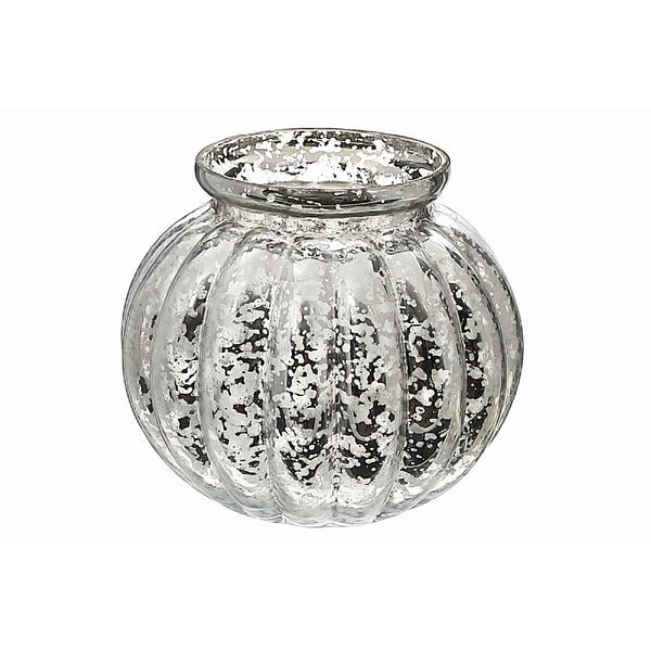 Mercury Sphere Ribbed Tealight Holder Silver - Set of 2