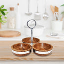 Natural Acacia Wood With Hammered Nickel 3 Section Server