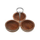 Natural Acacia Wood With Hammered Nickel 3 Section Server