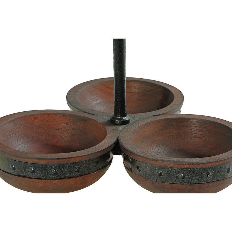 Gray Acacia Wood With Riveted Gunmetal 3 Section Server
