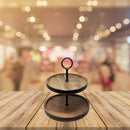 Gray Acacia Wood With Riveted Gunmetal 2 Tier Cake Stand