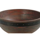 Gray Acacia Wood With Riveted Gunmetal Salad Bowl W Handle