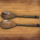 Gray Acacia Wood With Riveted Gunmetal 2 Pc Salad Server Set