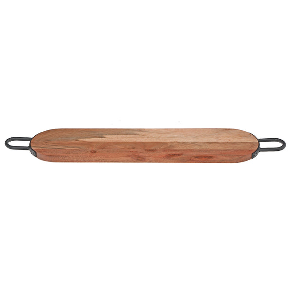 Natural Acacia Wood Oval Serving Board With Gunmetal Handles