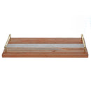 Acacia Wood & Marble Rect. Serving Tray W Gold Handles