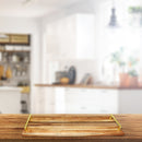 Acacia Wood & Marble Rect. Serving Tray W Gold Handles