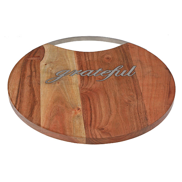 Acacia Wood Round Board With Grateful Inlay