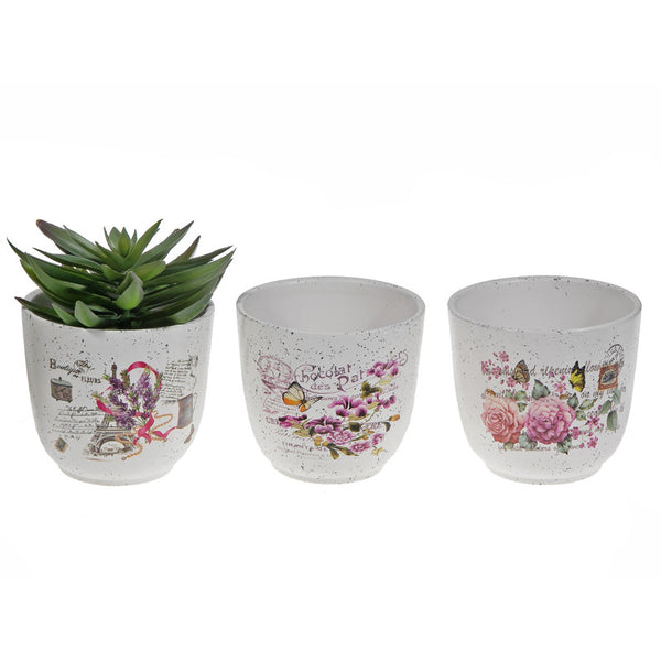 Ceramic Curvy Round Planters (Floral) (6/Disp) - Set of 6