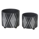 Ceramic Round Planters Black Diamond Set Of 2