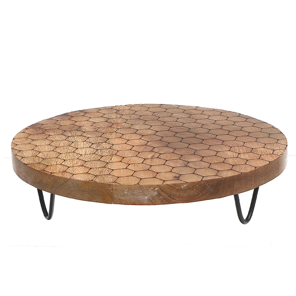 Mango Wood Honeycomb Round Cake Stand (12")