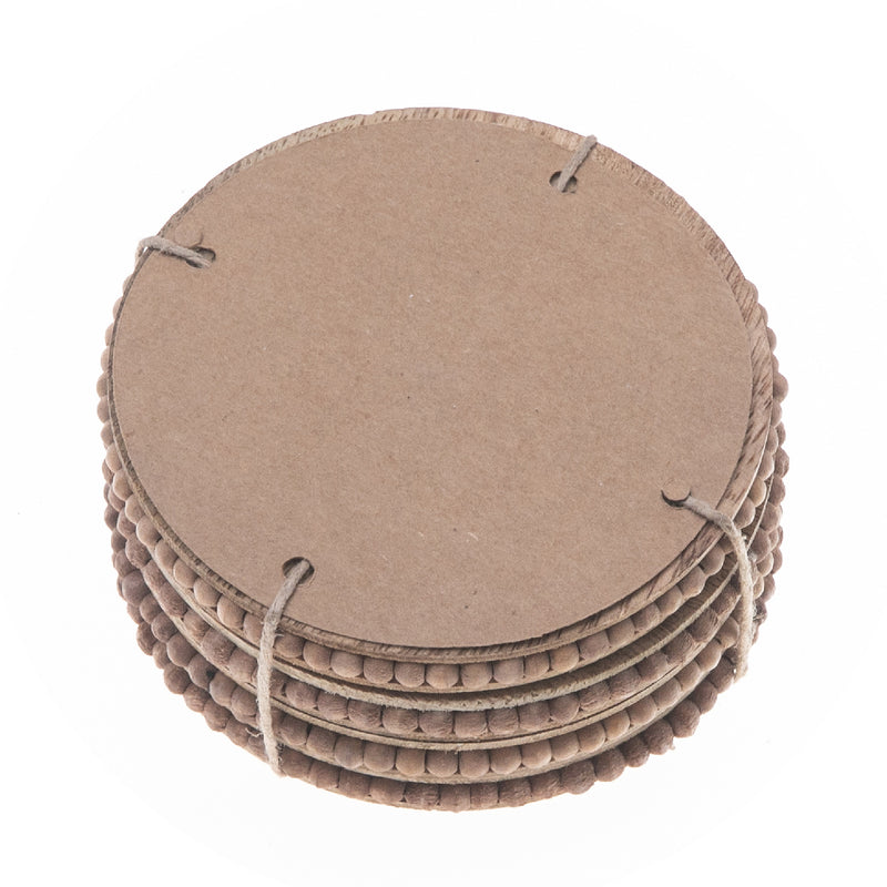 Set Of 4 Natural Beaded Round Coasters