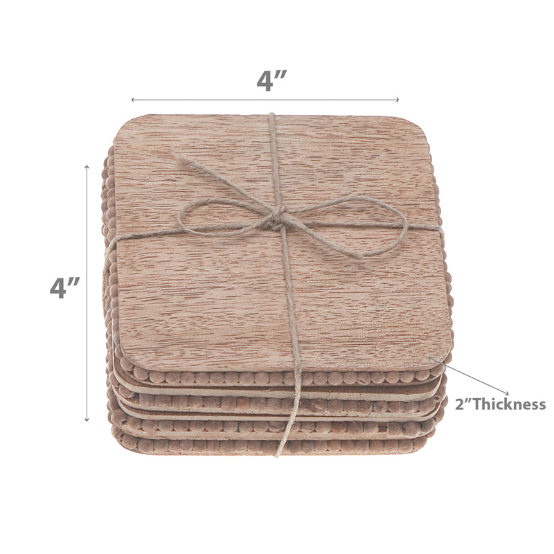 Set Of 4 Natural Beaded Square Coasters