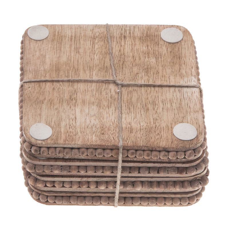 Set Of 4 Natural Beaded Square Coasters