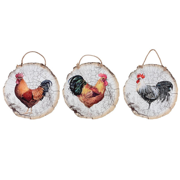 Hanging Round Log Wall Art (Rooster) (Asstd)-Set of 3