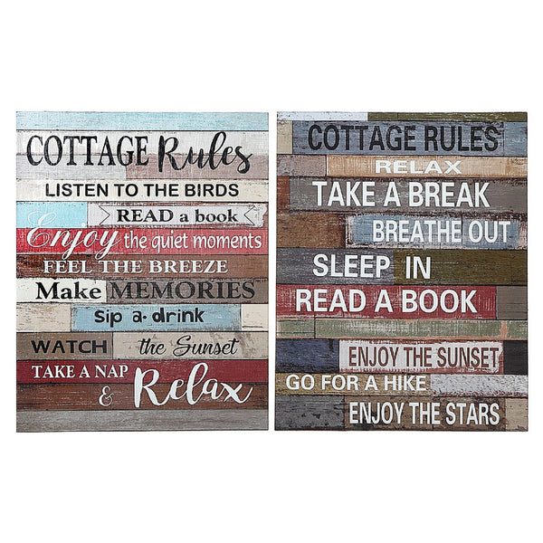 Wood Wall Sign (Cottage Rules) (Asstd) - Set of 2