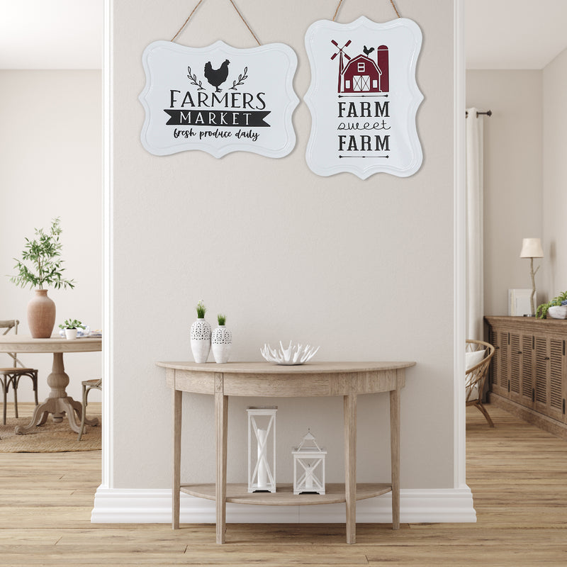 Hanging Metal Sign Farm Sweet Farm/Farmer'S Market Asstd - Set of 2