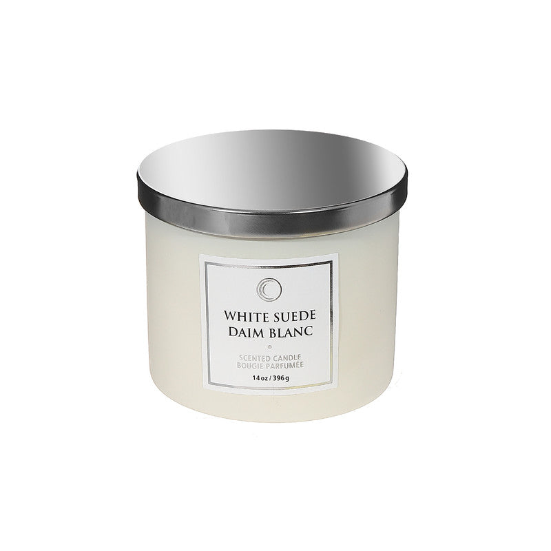 14 Oz 3 Wick Luxe Scented Candle With Lid (White Suede) - Set of 2