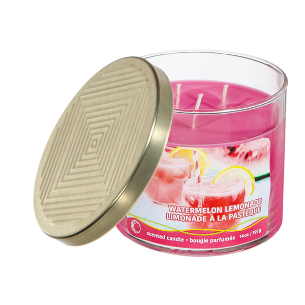 14 Oz 3 Wick Jar Candle With Embossed Lid (Watermelon Lemonade) - Set of 2