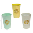 Embossed Daisy Metal Tall Round Planter Asstd - Set of 3