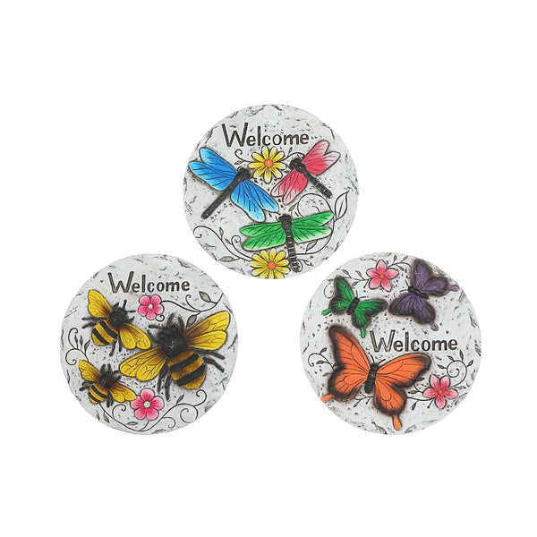 Round Garden Stepping Stones Insects Welcome Asstd - Set of 3