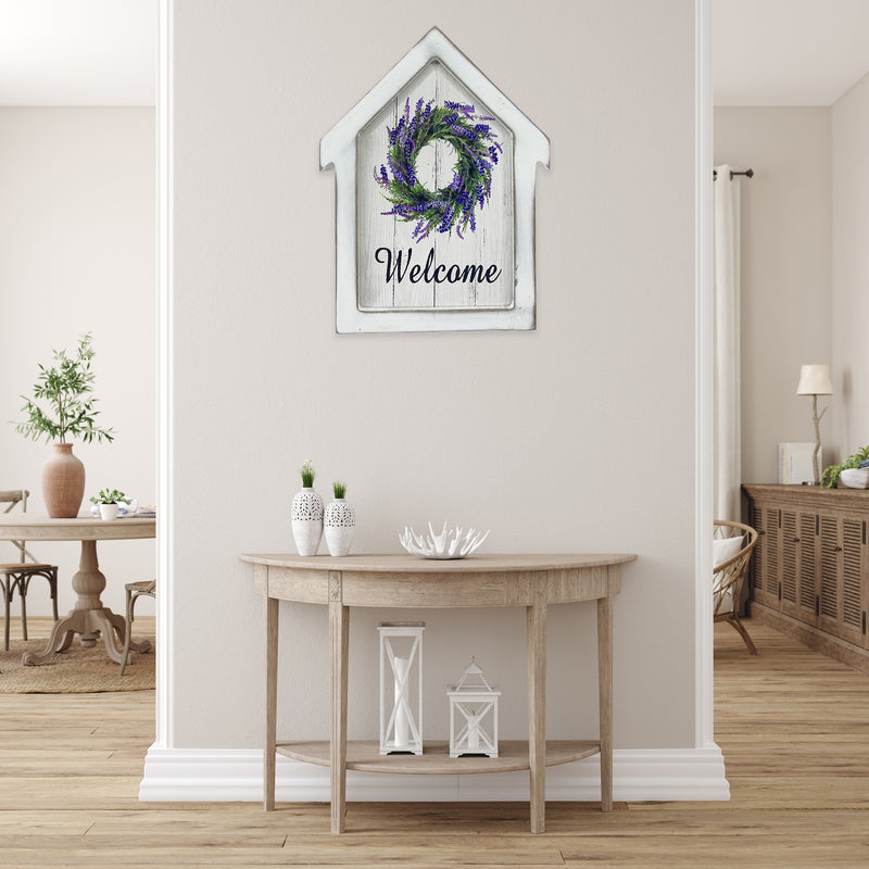 House Shape Wood Framed Canvas Sign Welcome