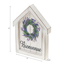 House Shape Wood Framed Canvas Sign Bienvenue