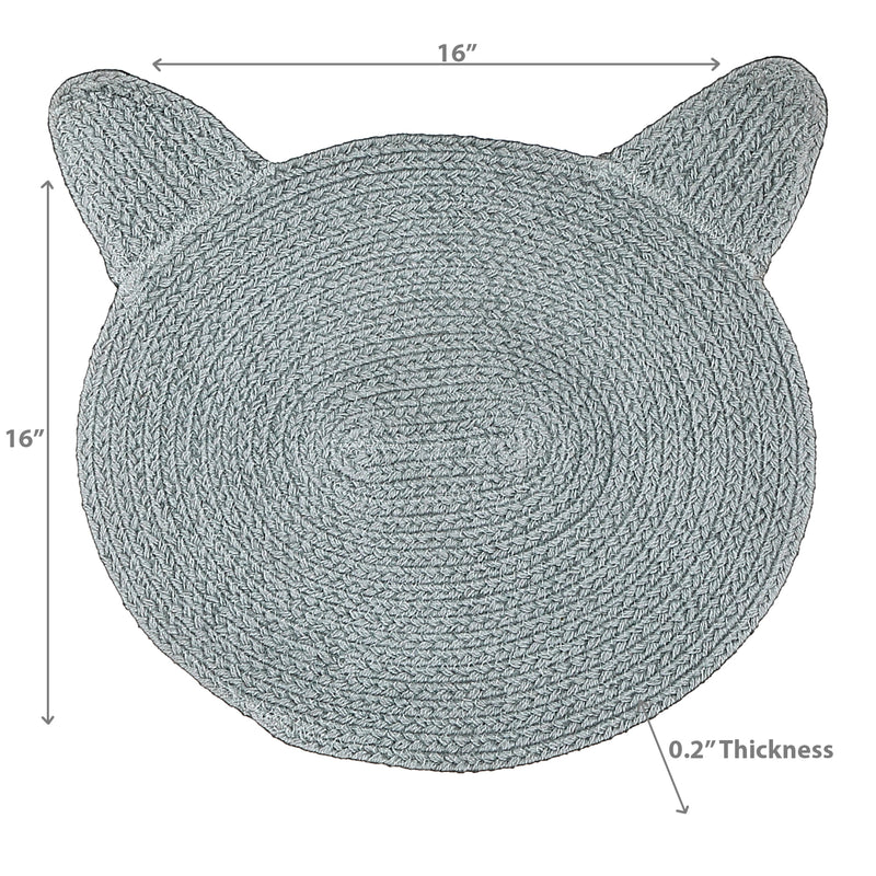 Braided Cotton Cat Shape Mat Light Gray