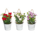 Artificial Roses In Cement Hanging Pot (Asstd) - Set of 3