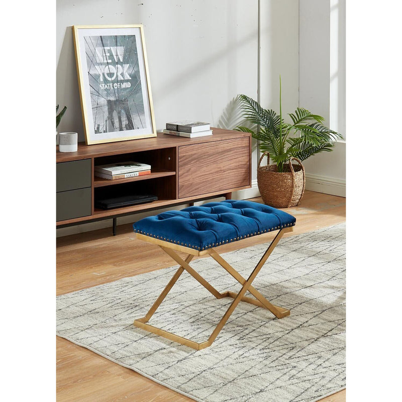 Imperial Tufted Ottoman With Golden X Base (Navy Blue)