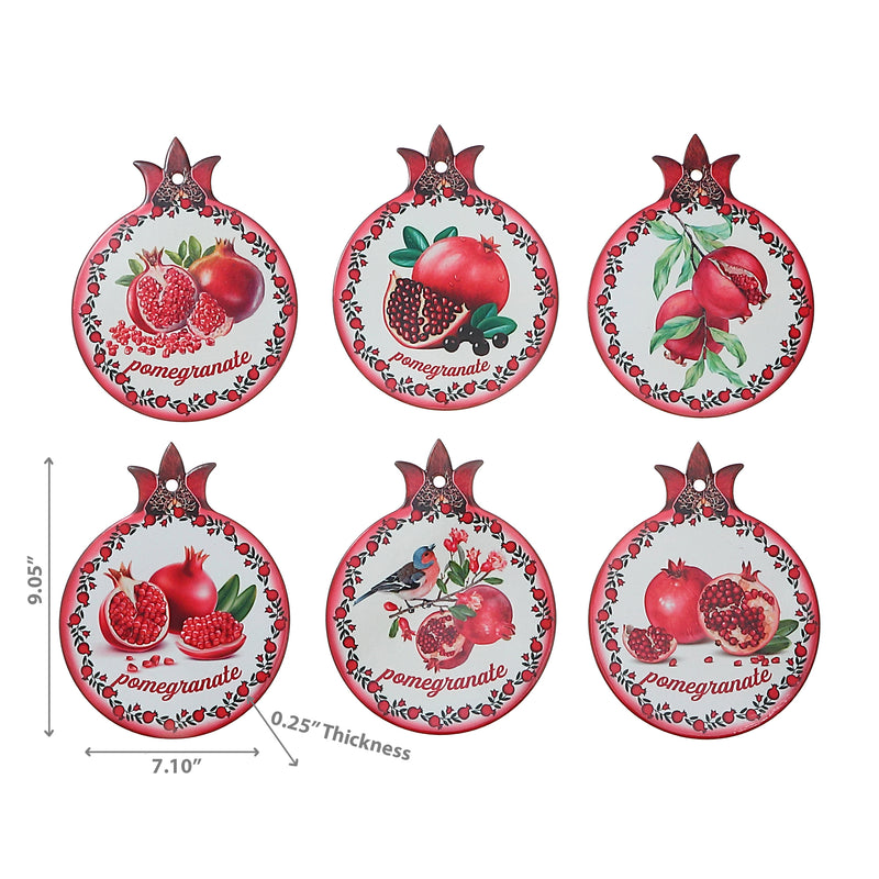 8" Ceramic Trivet Pomegranate Asstd - Set of 6