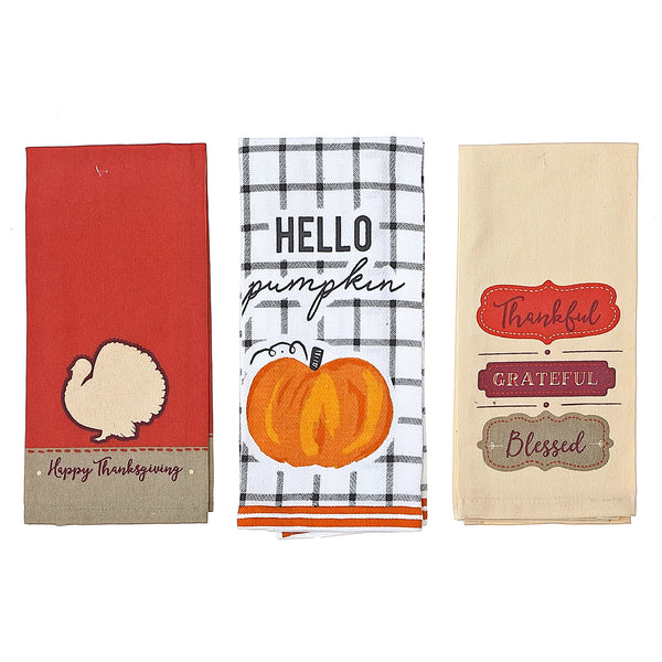 Asstd Kitchen Towels With Text (Harvest) - Set of 3